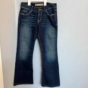 BUCKLE BKE Denim Culture Stretch Bootcut Flare Dark Wash Distressed Jeans